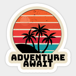 Retro Adventure Await Sticker